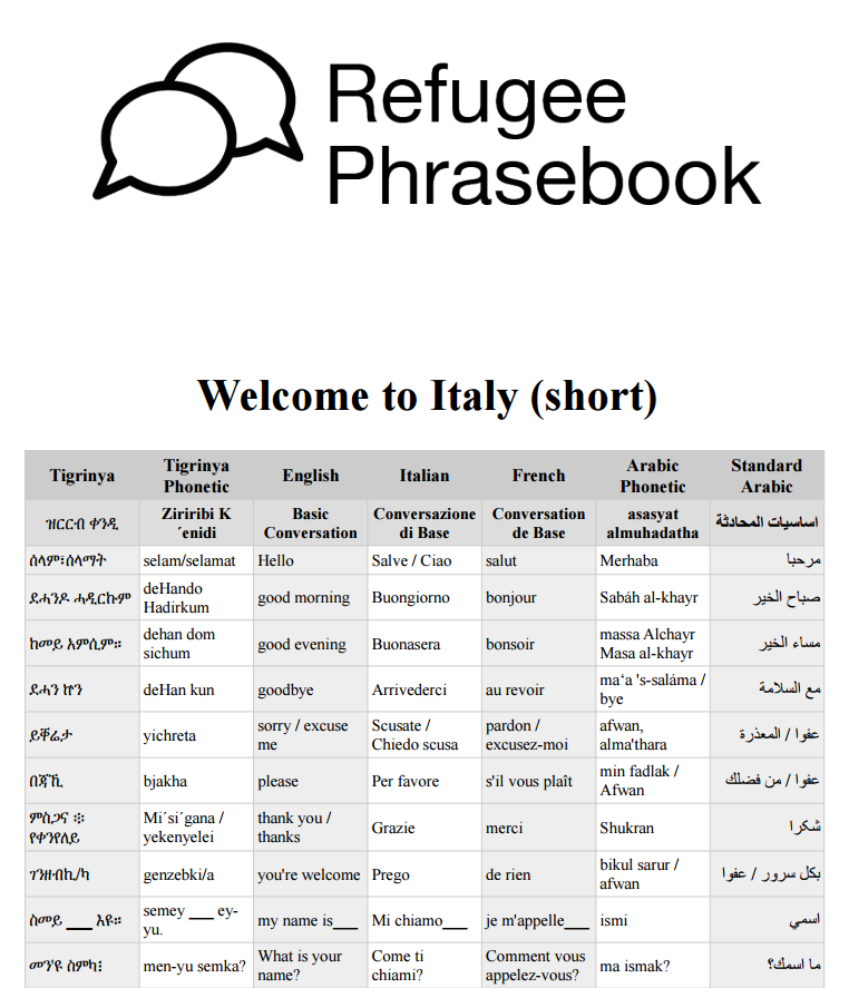 Refugee Phrasebook