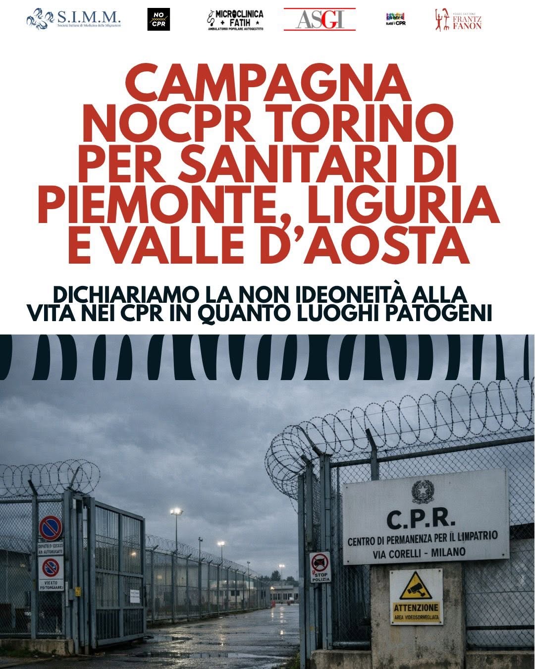 No al CPR di Torino. Appello per operatori sanitari di Piemonte, Liguria e Valle d’Aosta